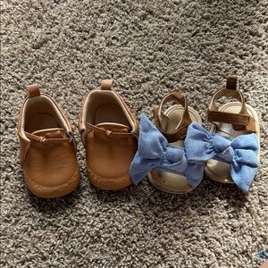 Brown and Blue Kids Shoes Set